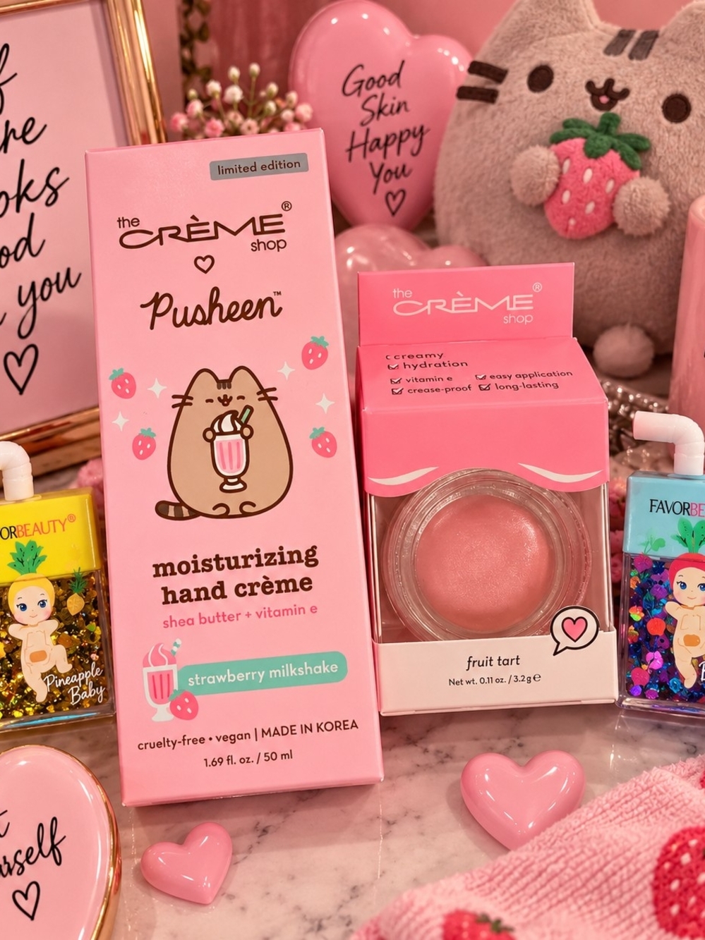The Crème Shop Pusheen Strawberry Milkshake, Eye Shadow & 2 Lip Gloss 4 Peice